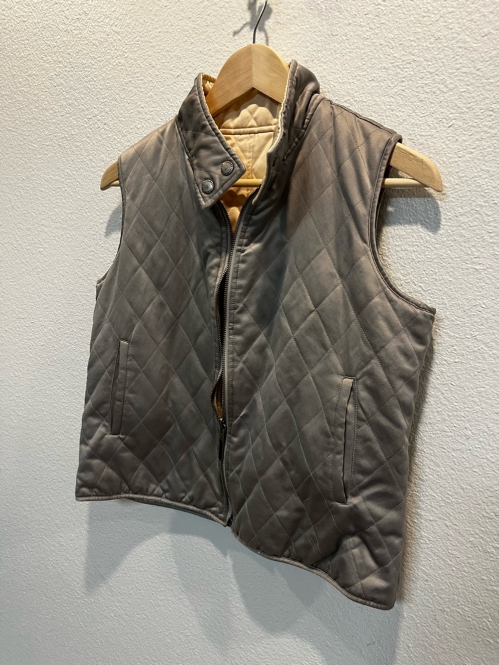 Womens Lauren Ralph Lauren‎ Gray Beige Reversible Quilted Vest Petite M